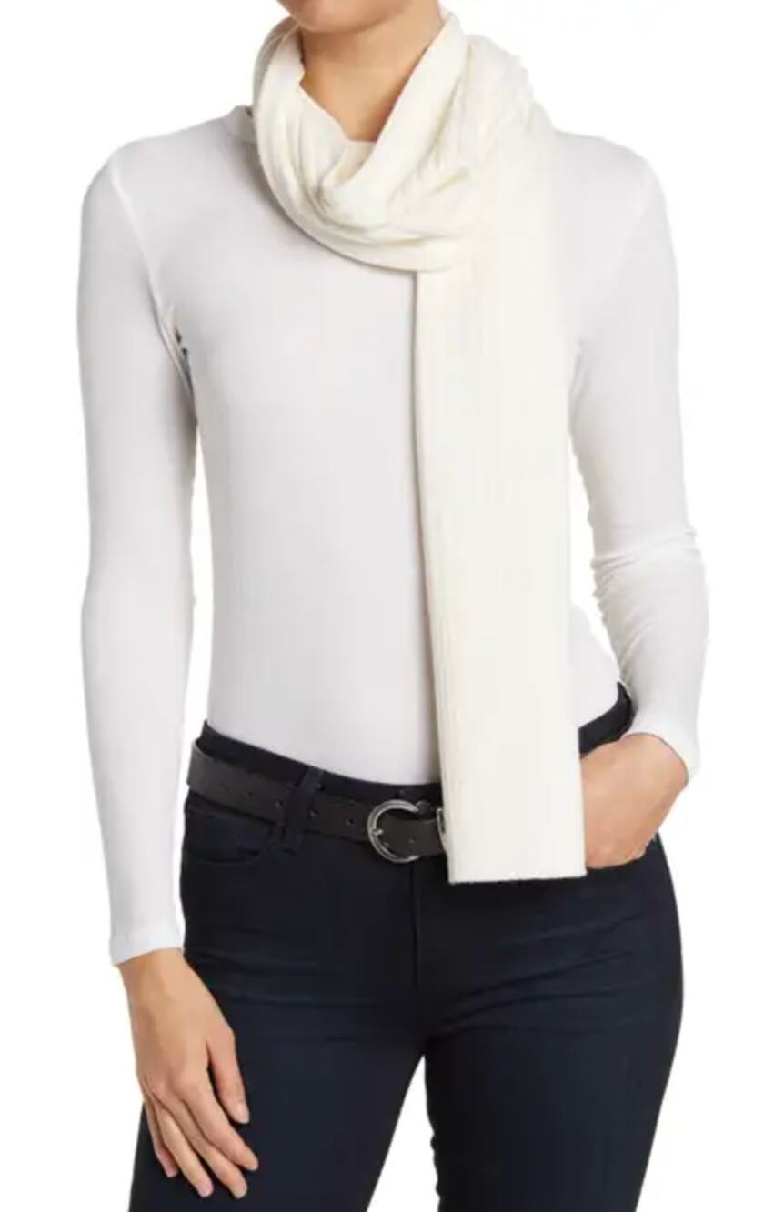 ALLSAINTS Ribbed Knit Chalk White Scarf